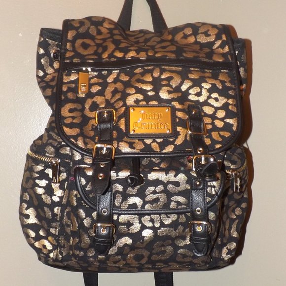 Juicy Couture Black Gold Backpack Purse Large